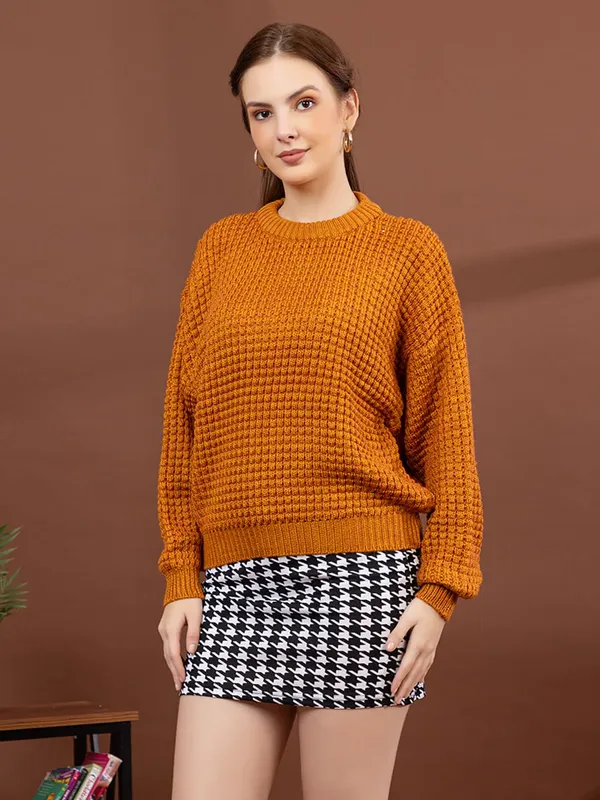 Womens_Crew_Neck_Waffle_Knit_Sweater