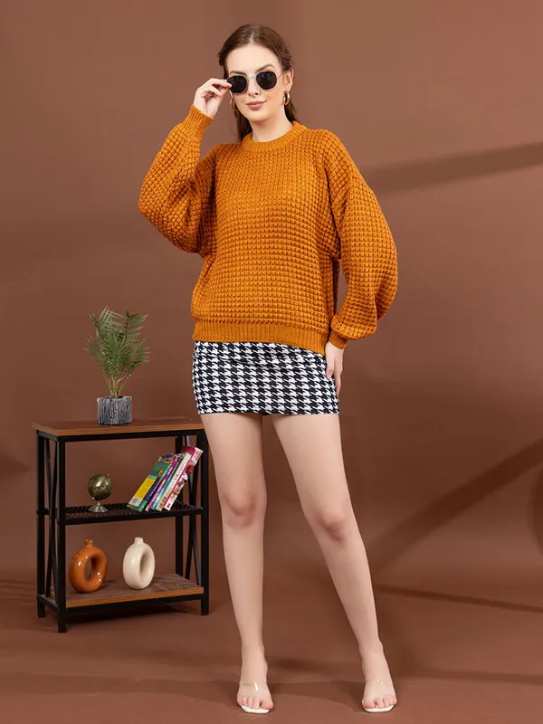 Womens_Crew_Neck_Waffle_Knit_Sweater