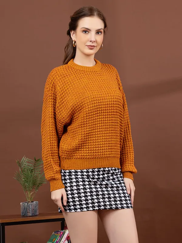 Womens_Crew_Neck_Waffle_Knit_Sweater