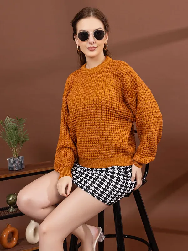 Womens_Crew_Neck_Waffle_Knit_Sweater