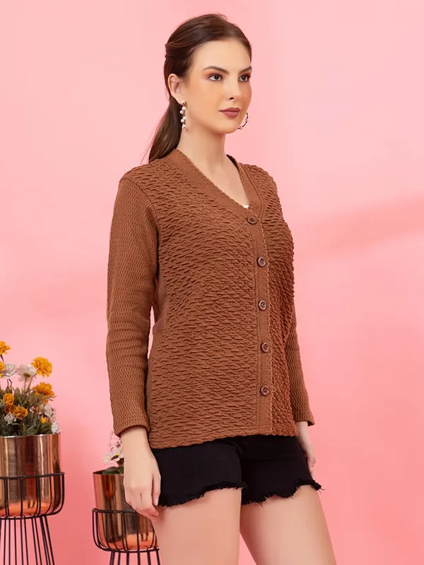 Womens_Woolen_V_Neck_Cardigan