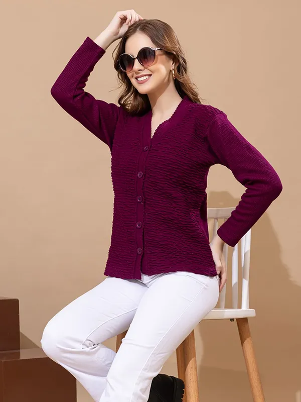 Womens_Woolen_V_Neck_Cardigan