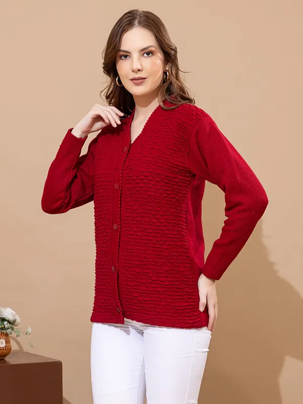Womens_Woolen_V_Neck_Cardigan