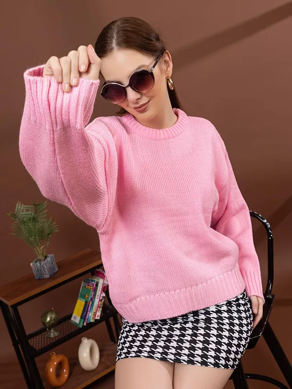 Womens_Round_Neck_Knitted_Pullover_Sweater