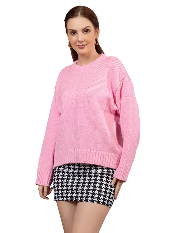 Womens_Round_Neck_Knitted_Pullover_Sweater