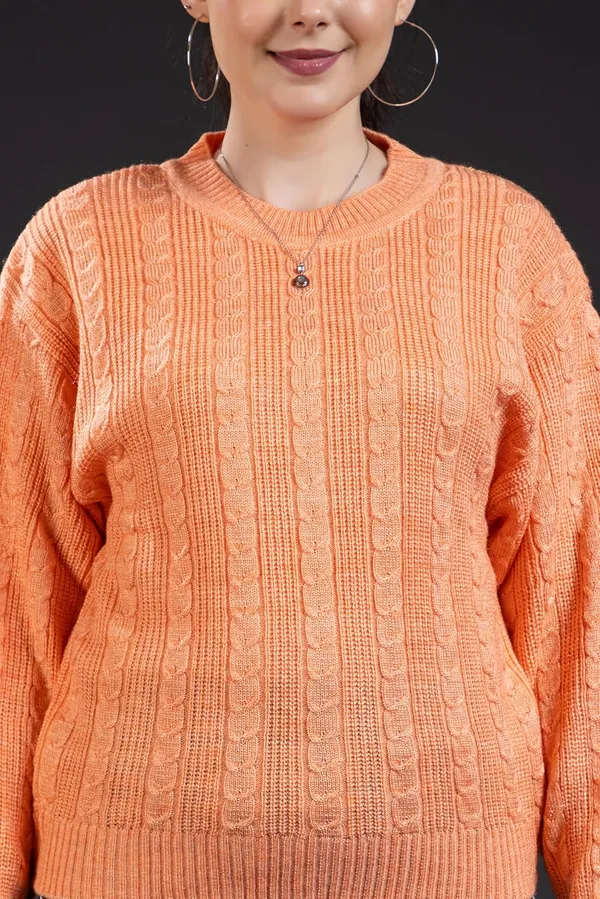 Orange_Women_Round_Neck_Cable_Knit_Full_Sleeve_Pure_Wool_Sweater_Winter_Wear_For_Cozy_&_Stylish_Comfort