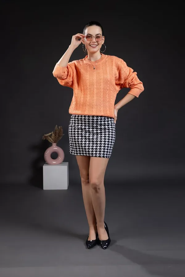 Orange_Women_Round_Neck_Cable_Knit_Full_Sleeve_Pure_Wool_Sweater_Winter_Wear_For_Cozy_&_Stylish_Comfort
