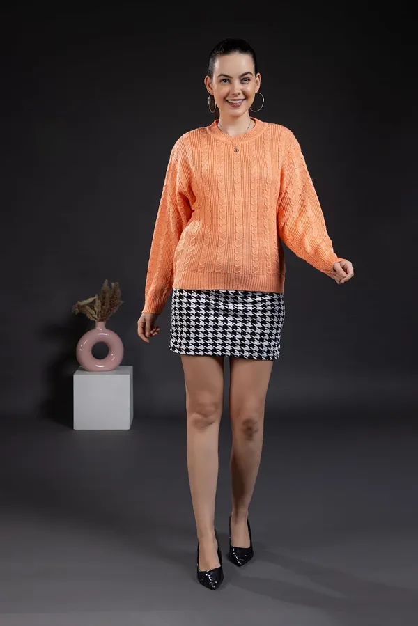 Orange_Women_Round_Neck_Cable_Knit_Full_Sleeve_Pure_Wool_Sweater_Winter_Wear_For_Cozy_&_Stylish_Comfort