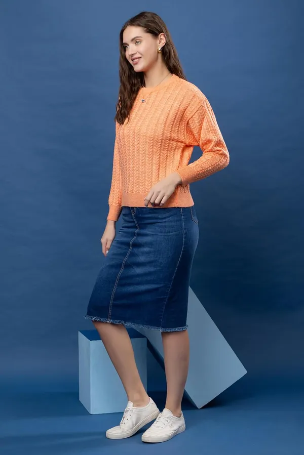 Orange_Women_Full_Sleeves_Round_Neck_Cable_Design_Pullover_Sweater_Pure_Woolen_Winter_Wear