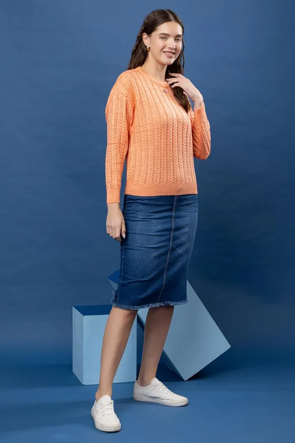 Orange_Women_Full_Sleeves_Round_Neck_Cable_Design_Pullover_Sweater_Pure_Woolen_Winter_Wear