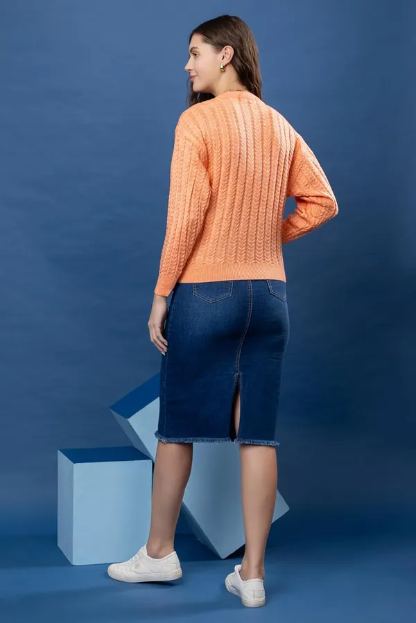 Orange_Women_Full_Sleeves_Round_Neck_Cable_Design_Pullover_Sweater_Pure_Woolen_Winter_Wear