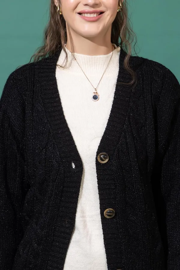 Black_Women_Woolen_V-Neck_3-Button_Stylish_Cardigan_Sweater_Winter_Casual_Wear_Warm_Knitwear_For_Ladies_And_Girls