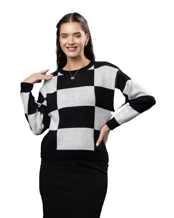Black_Women_Round_Neck_Colour_Block_Sweater_100%_Wool_Winter_Wear_Pullover