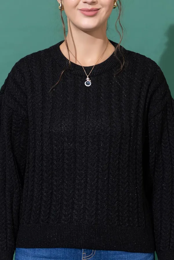 Black_Women_Full_Sleeves_Round_Neck_Cable_Design_Pullover_Sweater_Pure_Woolen_Winter_Wear