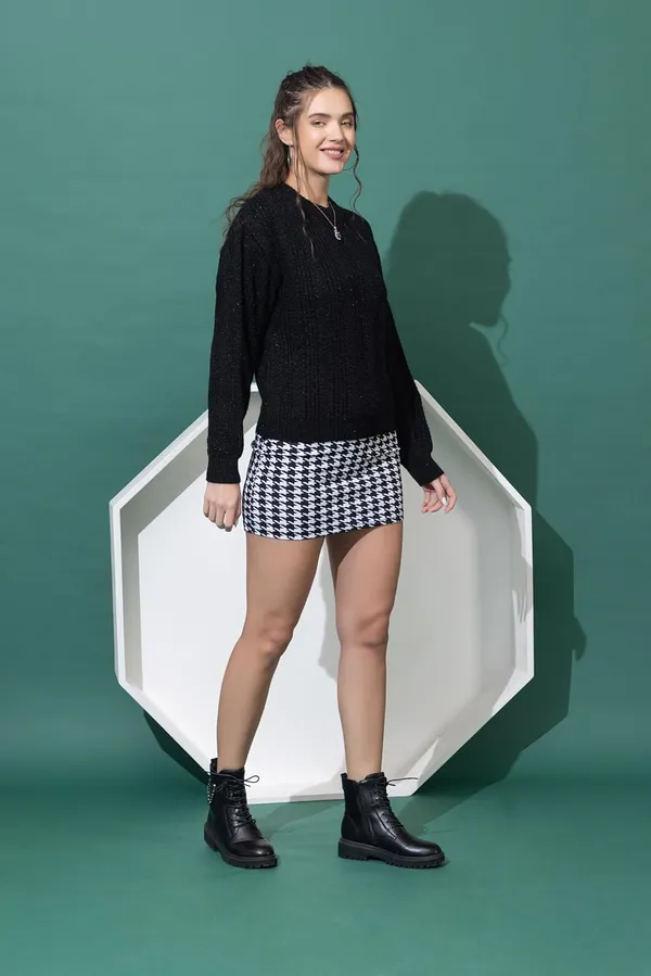 Black_Women's_Pullover_Sweater_100%_Wool_Round_Neck