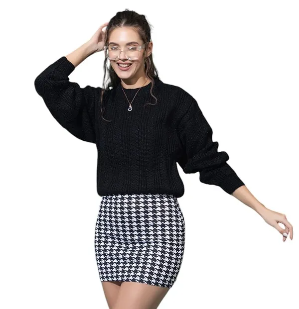 Black_Women's_Pullover_Sweater_100%_Wool_Round_Neck