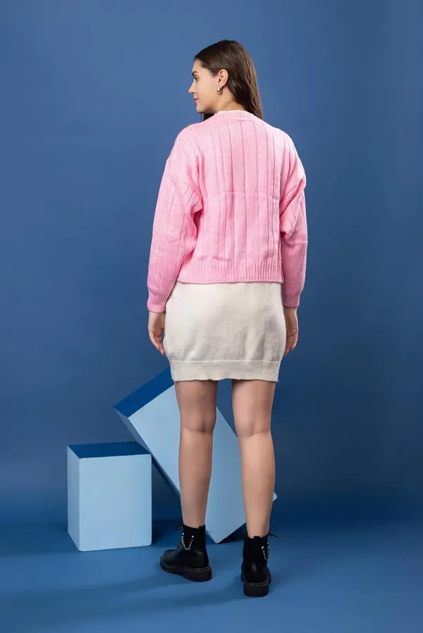 Baby_Pink_Women_Woolen_V-Neck_3-Button_Stylish_Cardigan_Sweater_Winter_Casual_Wear_Warm_Knitwear_For_Ladies_And_Girls