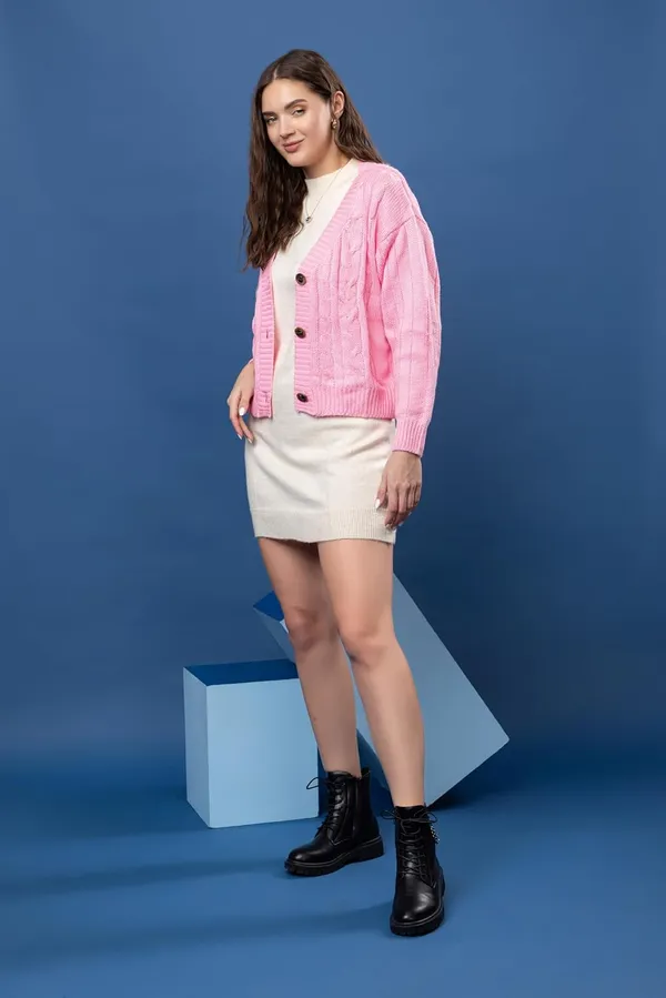 Baby_Pink_Women_Woolen_V-Neck_3-Button_Stylish_Cardigan_Sweater_Winter_Casual_Wear_Warm_Knitwear_For_Ladies_And_Girls
