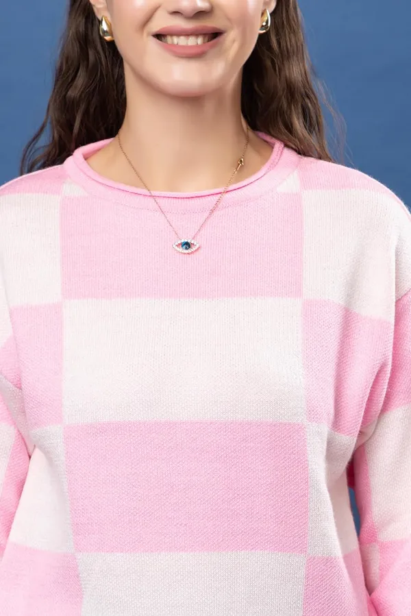 Baby_Pink_Women_Round_Neck_Colour_Block_Sweater_100%_Wool_Winter_Wear_Pullover