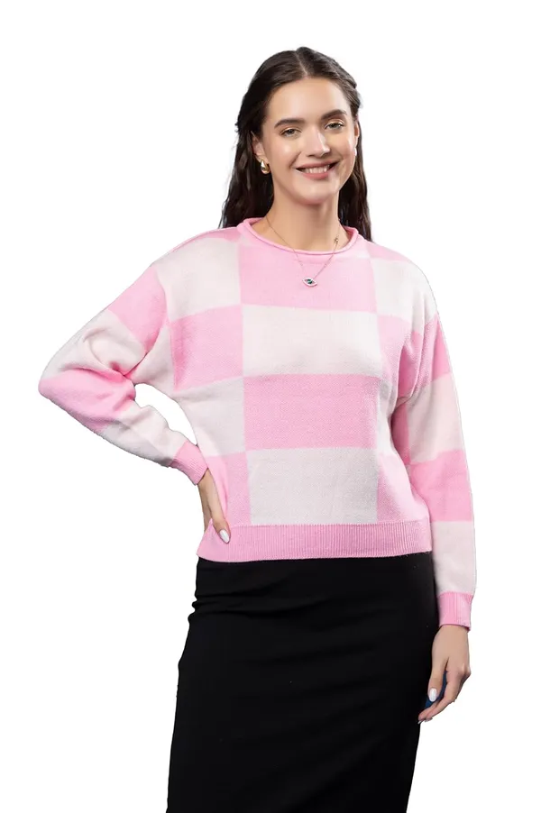 Baby_Pink_Women_Round_Neck_Colour_Block_Sweater_100%_Wool_Winter_Wear_Pullover