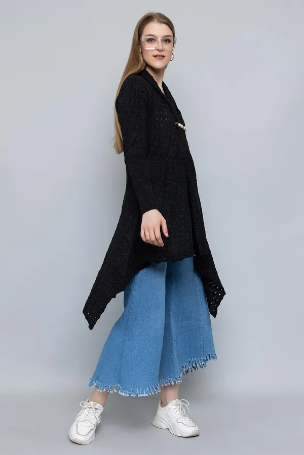 Black_Women_Ladies_Girls_Winter_Latest_Colors_Woolen_V-Neck_Open_Front_Hem_Long_Sleeves_Shrug_Cardigan_Sweater