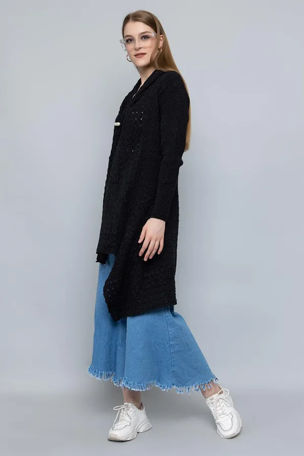 Black_Women_Ladies_Girls_Winter_Latest_Colors_Woolen_V-Neck_Open_Front_Hem_Long_Sleeves_Shrug_Cardigan_Sweater