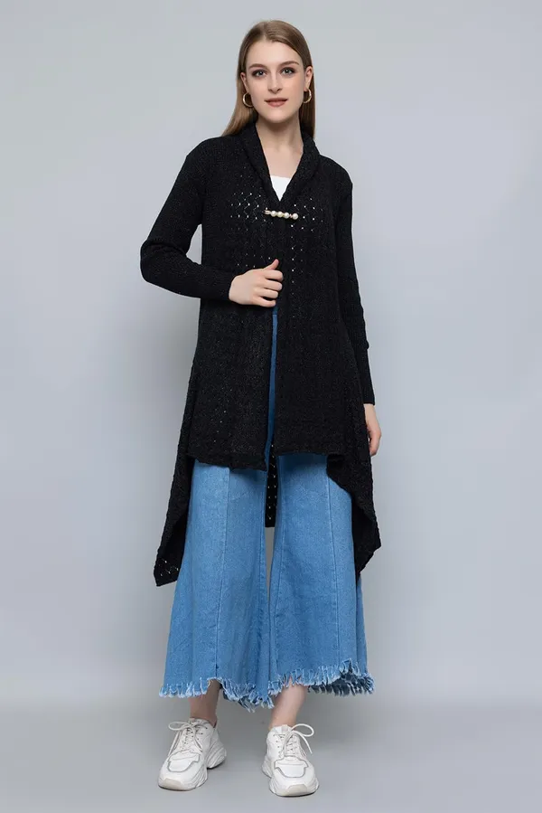 Black_Women_Ladies_Girls_Winter_Latest_Colors_Woolen_V-Neck_Open_Front_Hem_Long_Sleeves_Shrug_Cardigan_Sweater