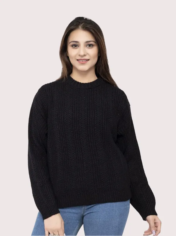 Black_Women's_Wool_Casual_Pullover_Sweater