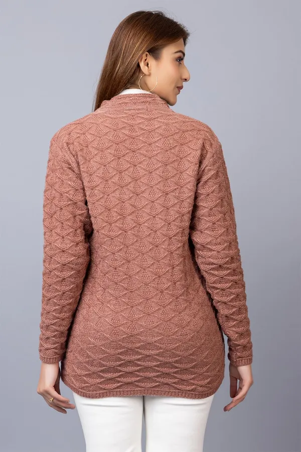 Brown_Women_Woolen_V_Neck_Casual_Wear_Stylish_Cardigan_Sweater_For_Winter_With_Front_Pockets