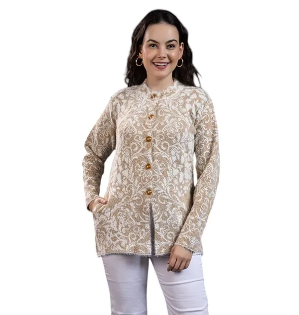 Camel_Women_Woolen_Round_Neck_Self_Design_Cardigan_Heavy_Hair_Fabric_Winter_Wear_Pure_Wool_Long_Cotty_Fully_Warm_Cardigan_Sweater