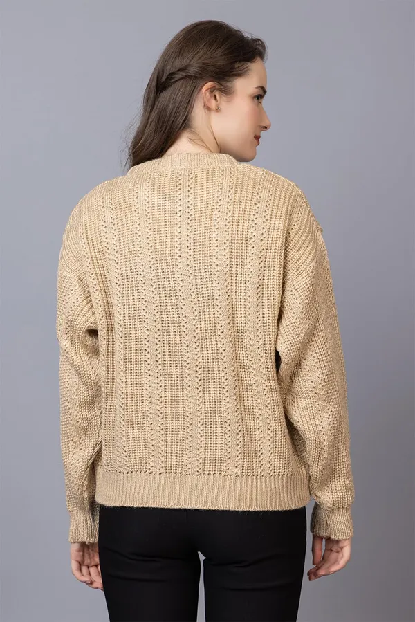 Beige_Women_100%_Wool_Pullover_Sweater_Regular_Fit_For_Winter_Wear