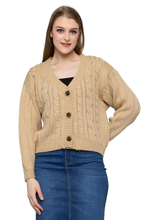 Camel_Women_Knitted_Regular_Fit_V_Neck_Full_Sleeve_Self_Design_Solid_Winter_Wear_Cardigans_Sweaters