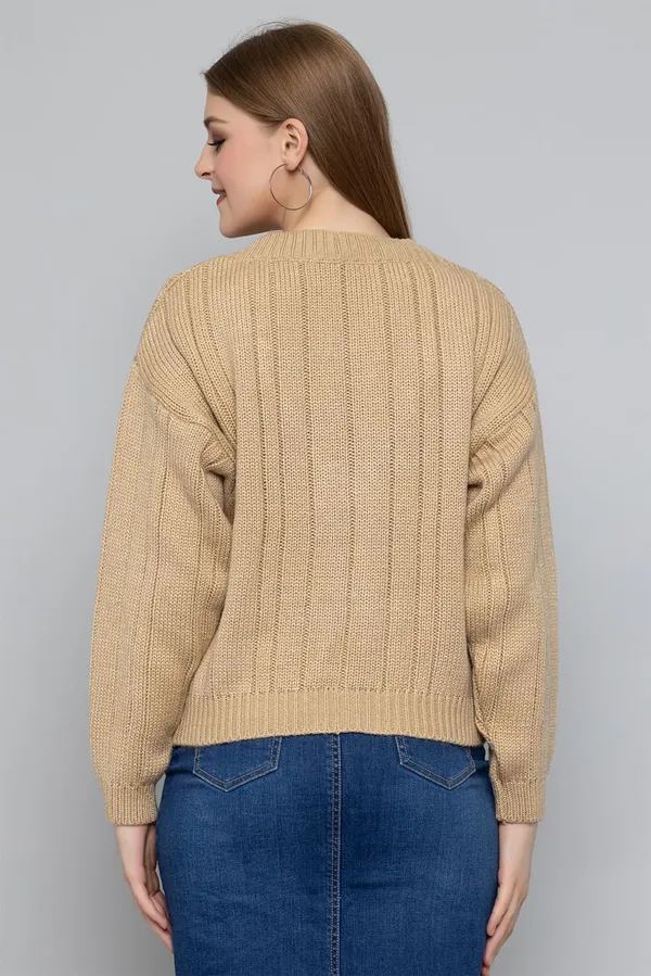 Camel_Women_Knitted_Regular_Fit_V_Neck_Full_Sleeve_Self_Design_Solid_Winter_Wear_Cardigans_Sweaters