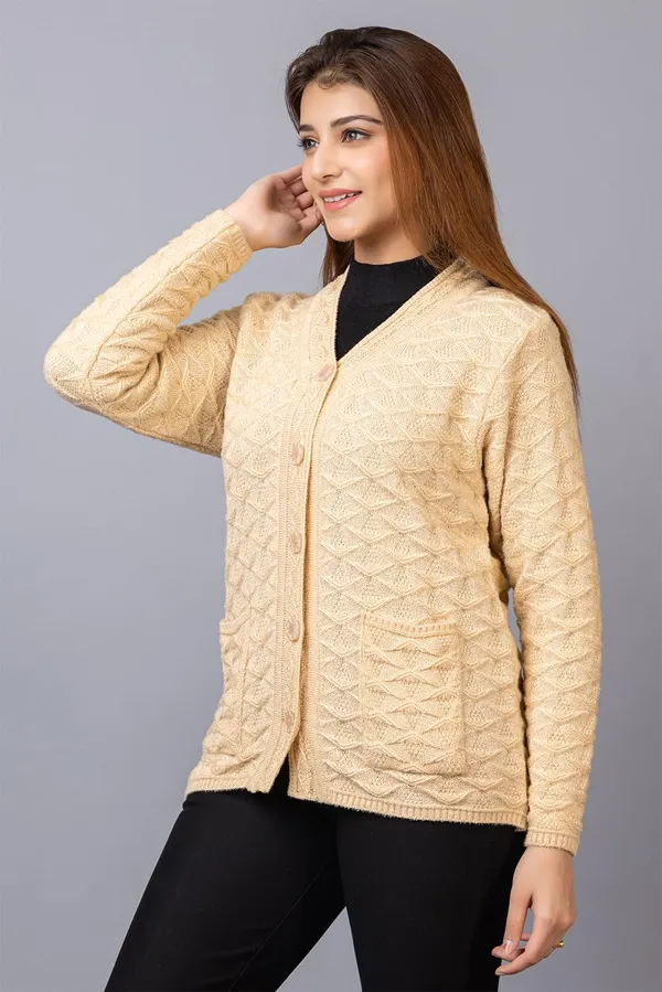 Camel_Women_Woolen_V_Neck_Casual_Wear_Stylish_Cardigan_Sweater_For_Winter_With_Front_Pockets