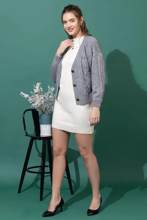 Grey_Women_Woolen_V-Neck_3-Button_Stylish_Cardigan_Sweater_Winter_Casual_Wear_Warm_Knitwear_For_Ladies_And_Girls