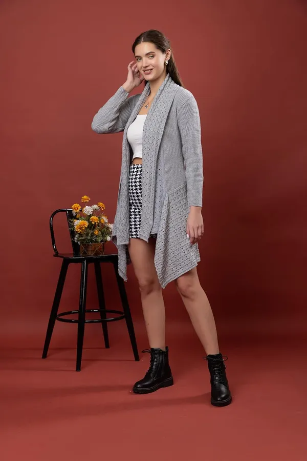 Grey_Women_&_Girls_Winter_Woolen_V-Neck_Open_Front_Longline_Shrug_Cardigan_Sweater