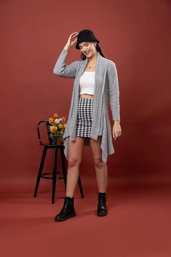 Grey_Women_&_Girls_Winter_Woolen_V-Neck_Open_Front_Longline_Shrug_Cardigan_Sweater