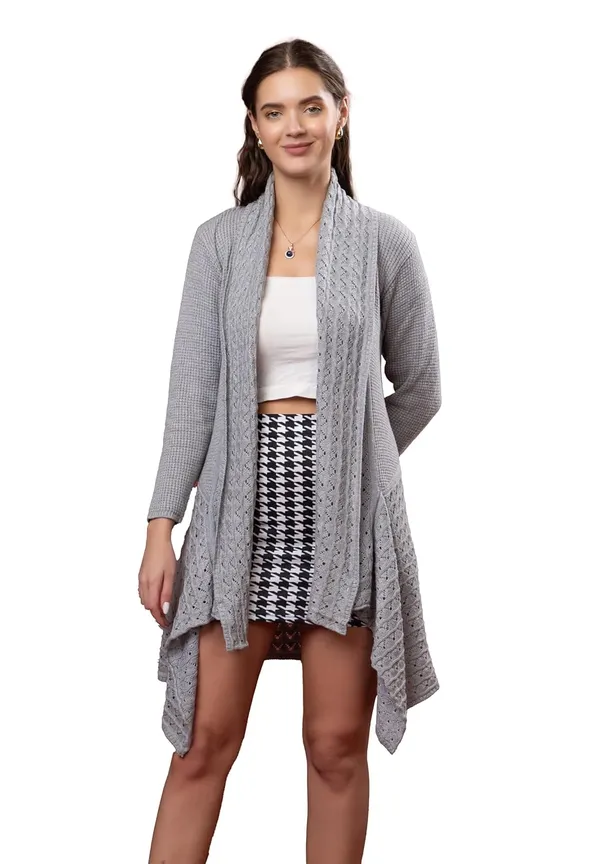 Grey_Women_&_Girls_Winter_Woolen_V-Neck_Open_Front_Longline_Shrug_Cardigan_Sweater