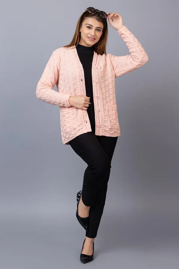 Gajri_Women_Woolen_V_Neck_Casual_Wear_Stylish_Cardigan_Sweater_For_Winter_With_Front_Pockets