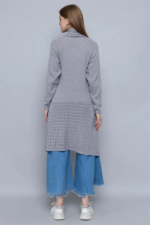Grey_Women_Ladies_Girls_Winter_Latest_Colors_Woolen_V-Neck_Open_Front_Hem_Long_Sleeves_Shrug_Cardigan_Sweater