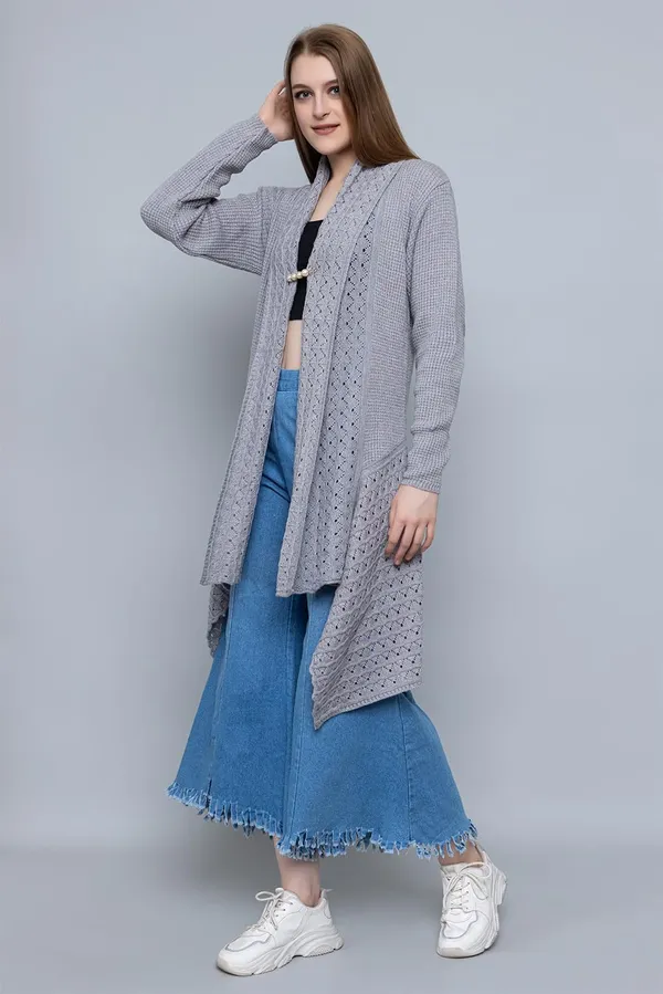 Grey_Women_Ladies_Girls_Winter_Latest_Colors_Woolen_V-Neck_Open_Front_Hem_Long_Sleeves_Shrug_Cardigan_Sweater