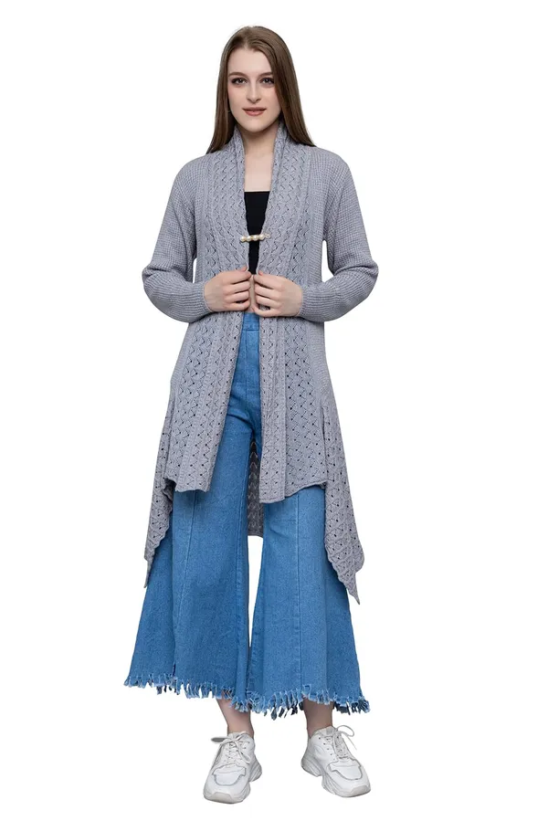 Grey_Women_Ladies_Girls_Winter_Latest_Colors_Woolen_V-Neck_Open_Front_Hem_Long_Sleeves_Shrug_Cardigan_Sweater