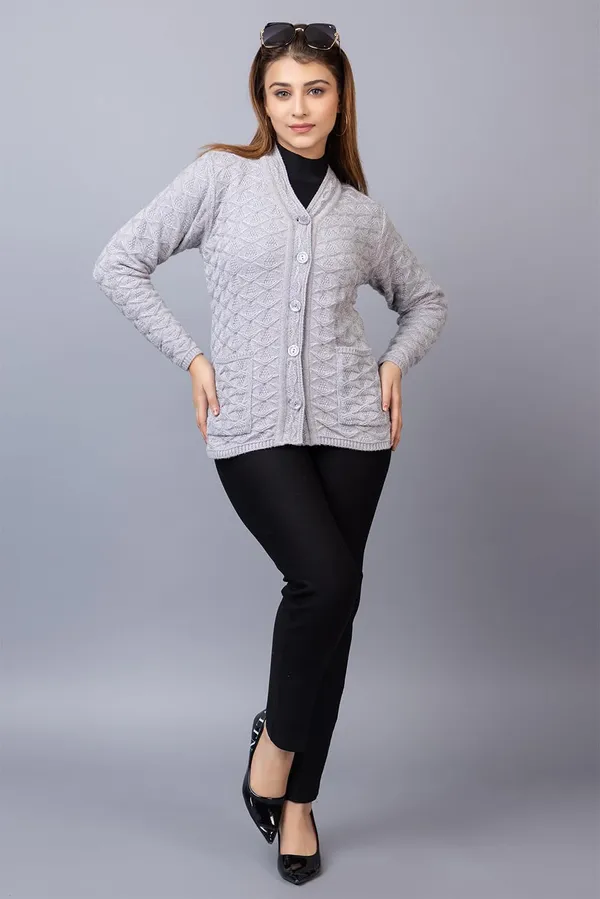 Grey_Women_Woolen_V_Neck_Casual_Wear_Stylish_Cardigan_Sweater_For_Winter_With_Front_Pockets