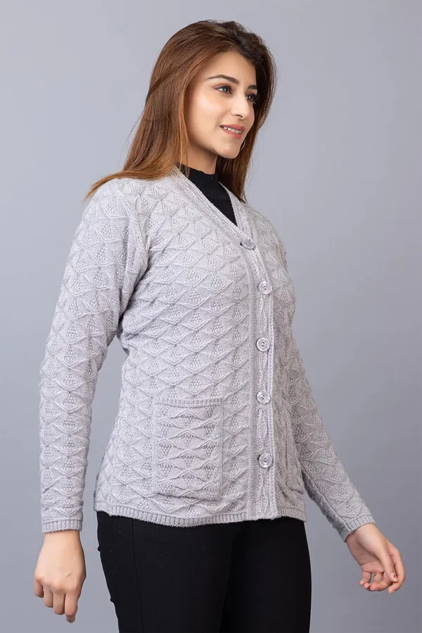 Grey_Women_Woolen_V_Neck_Casual_Wear_Stylish_Cardigan_Sweater_For_Winter_With_Front_Pockets