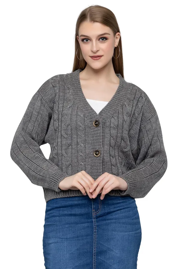 Grey_Women_Knitted_Regular_Fit_V_Neck_Full_Sleeve_Self_Design_Solid_Winter_Wear_Cardigans_Sweaters