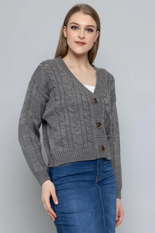 Grey_Women_Knitted_Regular_Fit_V_Neck_Full_Sleeve_Self_Design_Solid_Winter_Wear_Cardigans_Sweaters