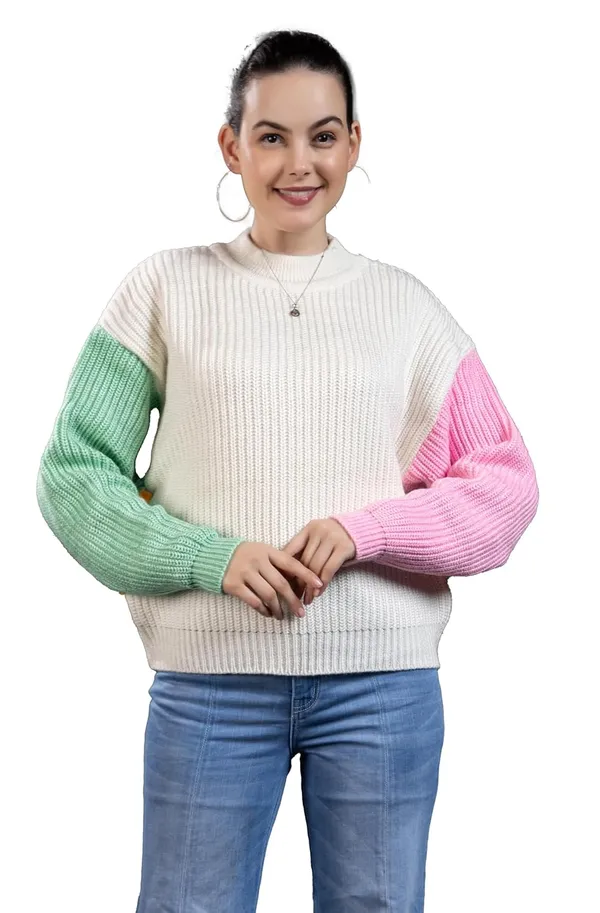 Light_Green_Baby_Pink_Womens_Round_Neck_Pure_Wool_Winter_Wear_Pullover_Sweater_Multicolor