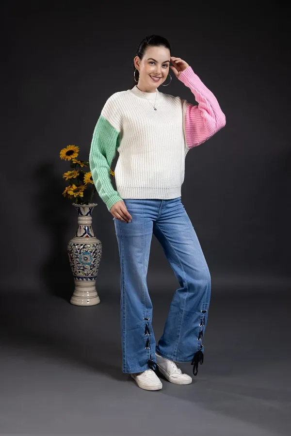 Light_Green_Baby_Pink_Womens_Round_Neck_Pure_Wool_Winter_Wear_Pullover_Sweater_Multicolor
