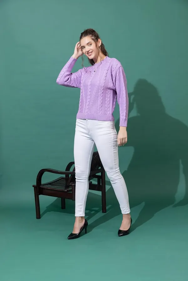 Lavender_Women_Full_Sleeves_Round_Neck_Cable_Design_Pullover_Sweater_Pure_Woolen_Winter_Wear