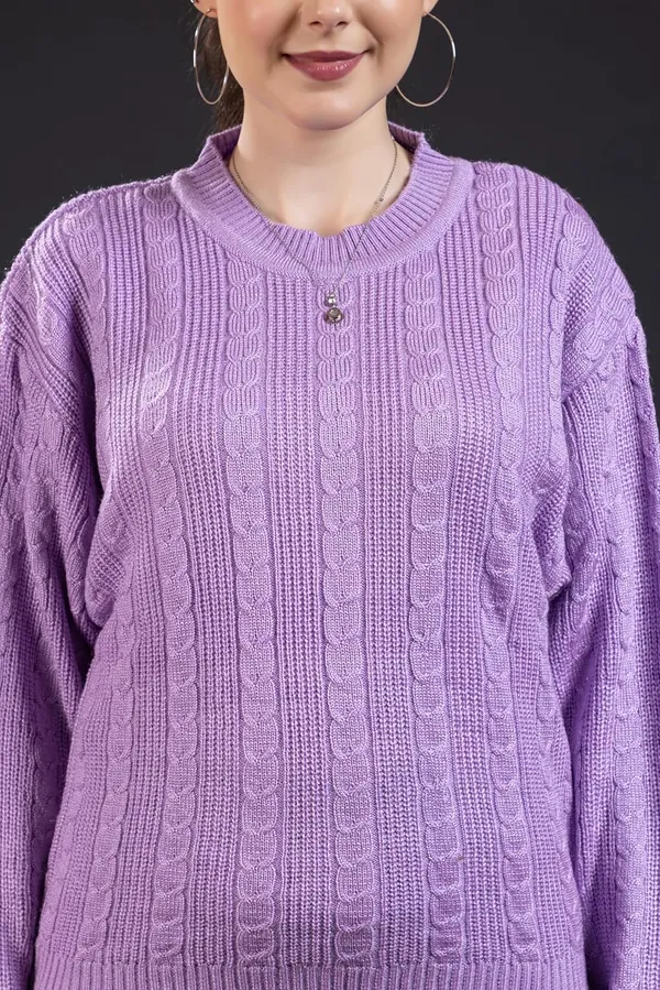 Lavender_Women_Round_Neck_Cable_Knit_Full_Sleeve_Pure_Wool_Sweater_Winter_Wear_For_Cozy_&_Stylish_Comfort